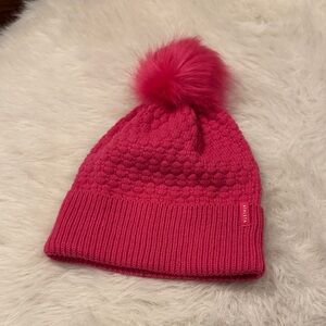 Athleta Cozy Vibrant Pink Knit Beanie with Pom-Pom Size OS pre-owned.